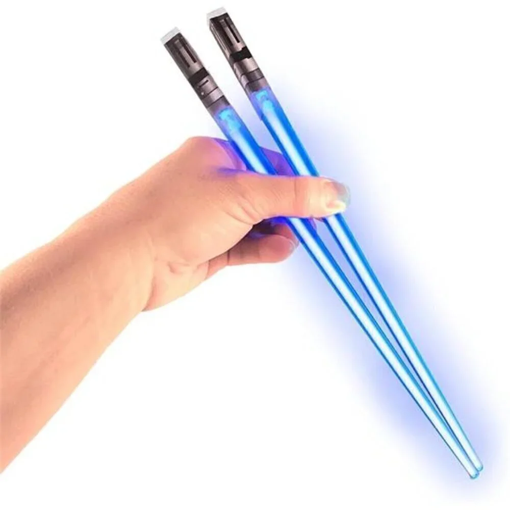 Light Sabert Chop Sticks LED Glowing Reusable Sushi Noodles Chinese Blue